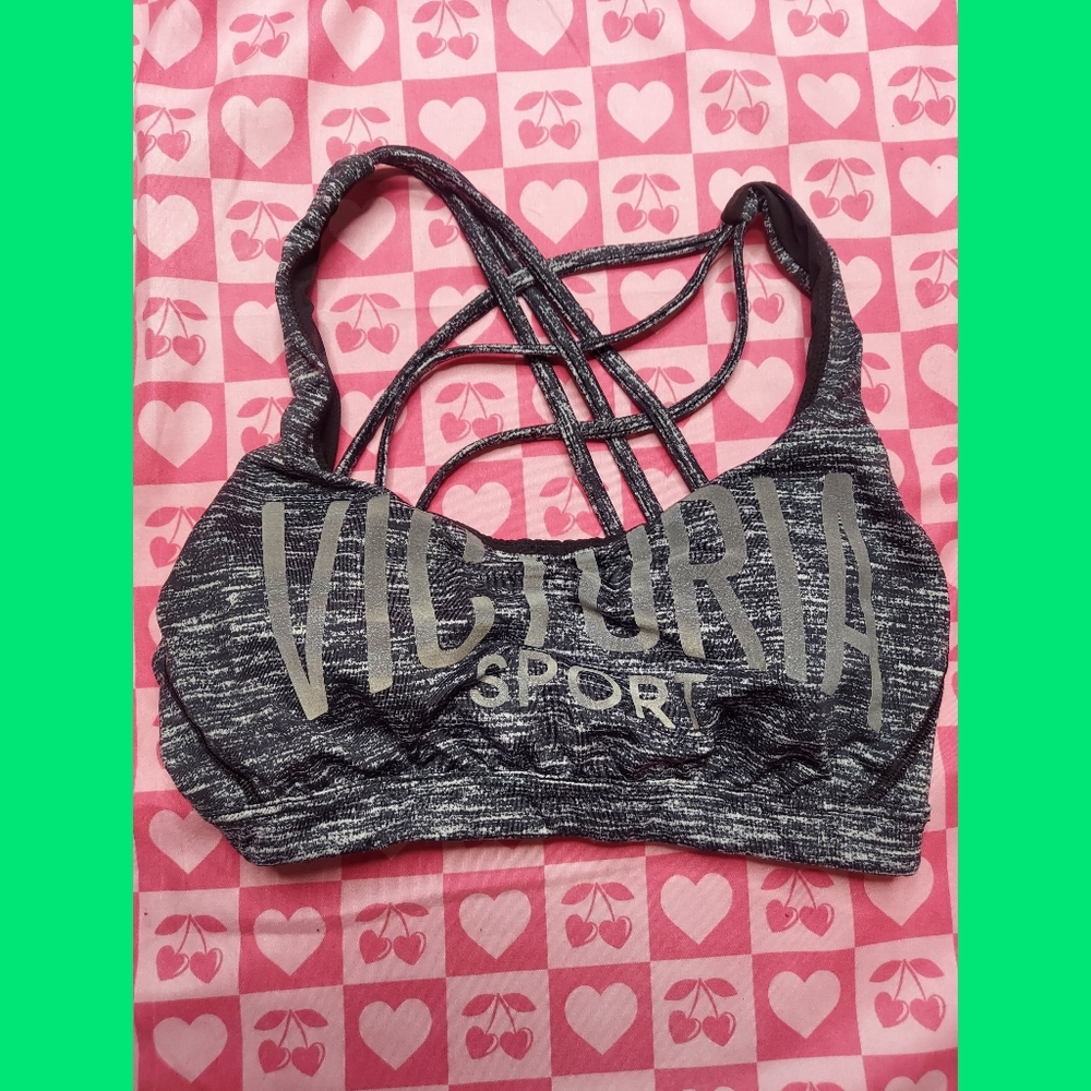 PINK Victoria's Secret Ultimate Sports Bra Straps Charcoal Reflective Logo
